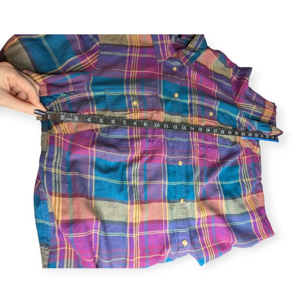 Chaps Vibrant Multicolor Plaid Button Front Long Sleeve Shirt Size 1X - Picture 10 of 13